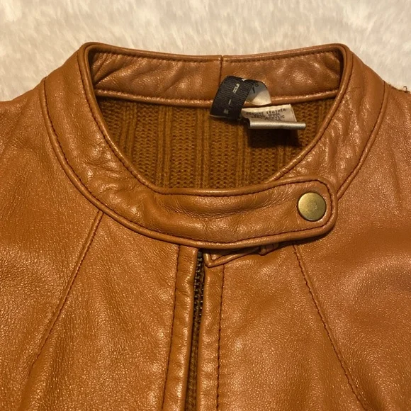 Twiggy leather wool leather jacket small cognac brown womens - Picture 6 of 12